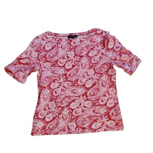 Lauren Ralph Lauren Pink Red Paisley Top Short Sleeve Tee Shirt Large